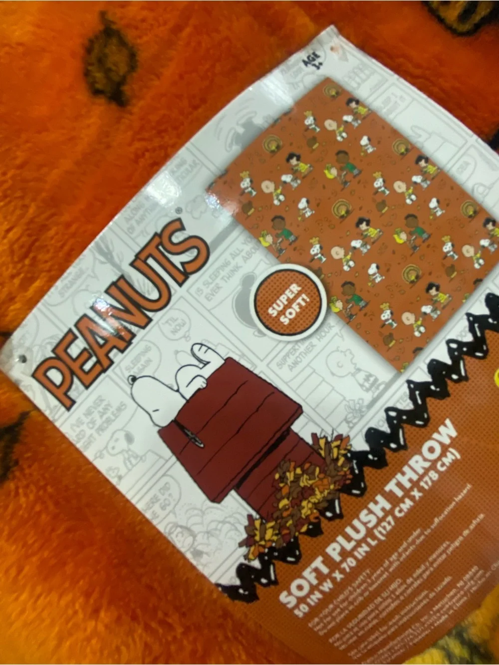 Peanuts Orange fall/autumn Fleece Blanket Featuring Snoopy & Friends